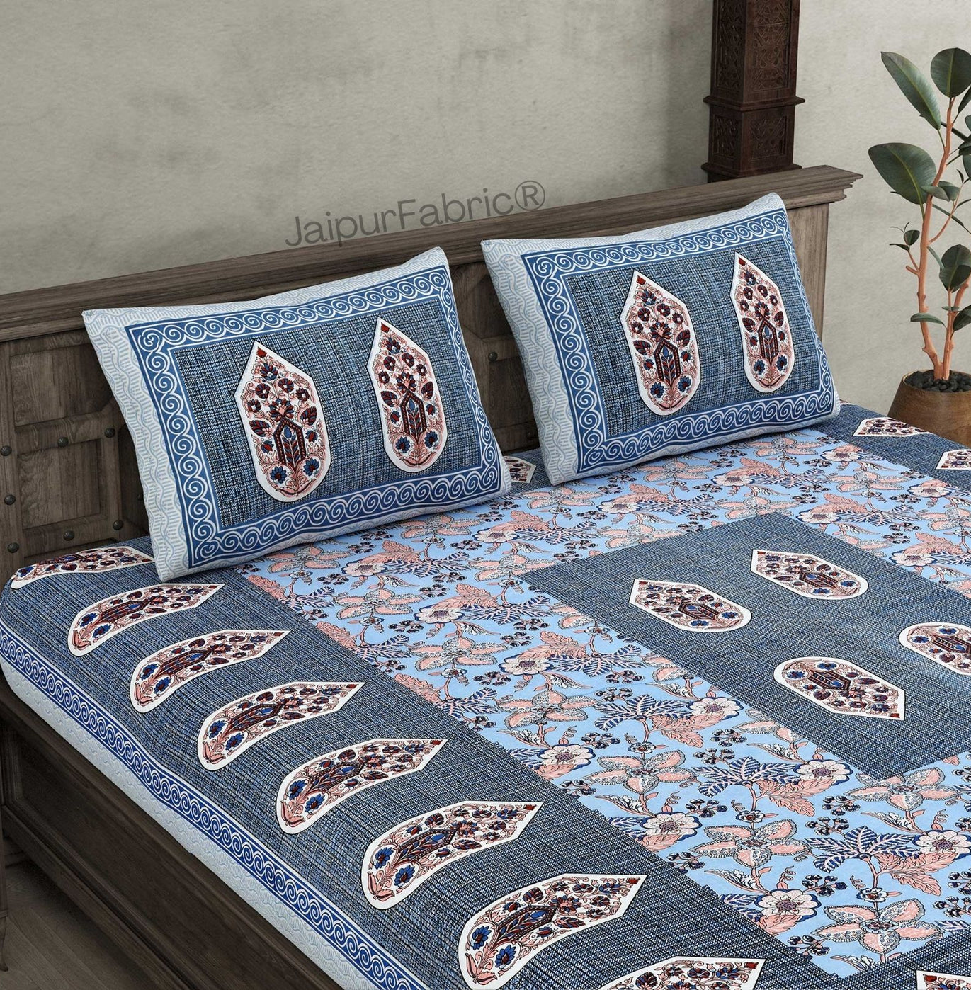 Hawa Mahal Blue Pure Cotton Double Bedsheet