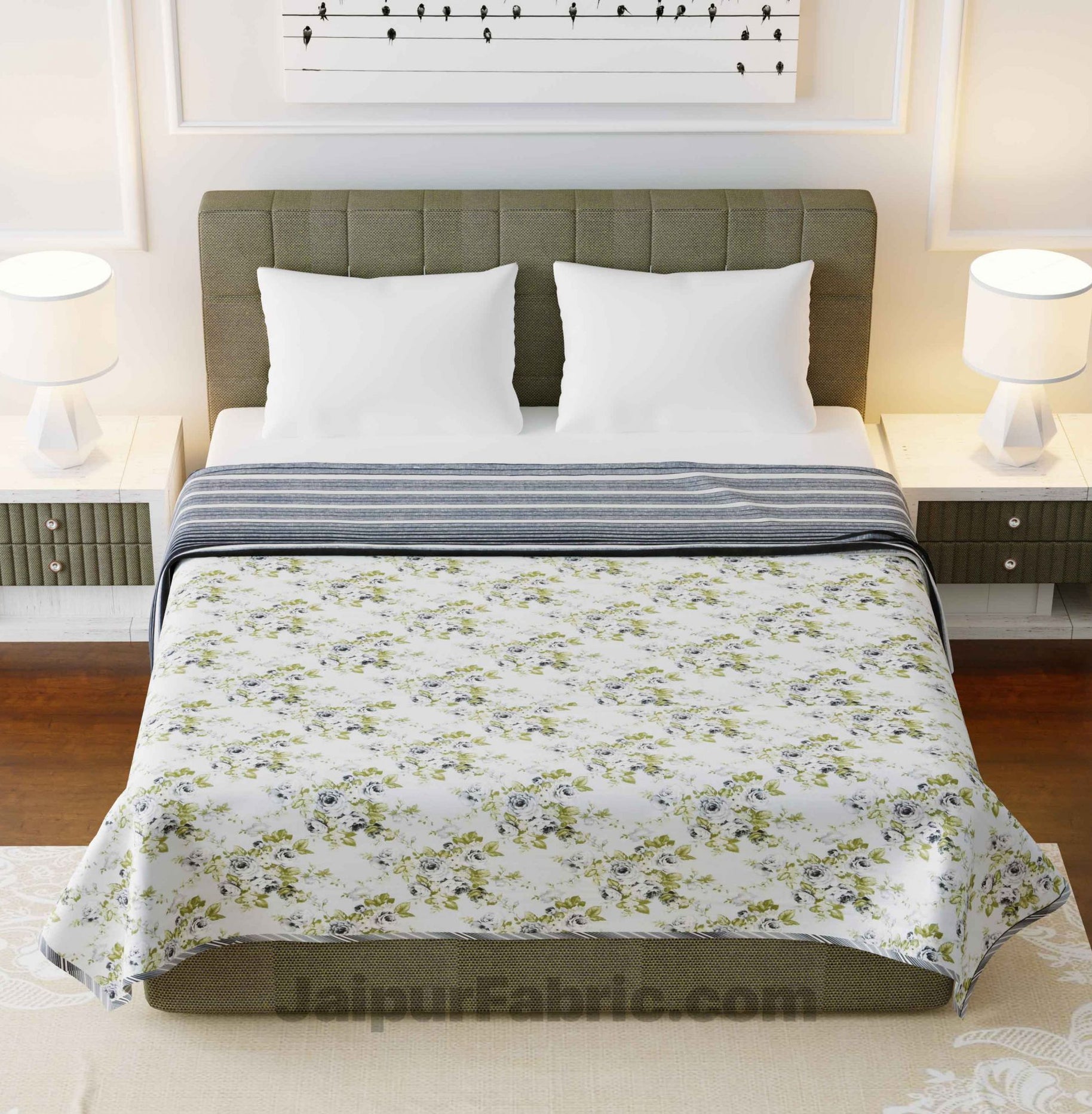 Flowers Bunch Grey Cotton Soft Touch Reversible  Double Bed Dohar/Blanket