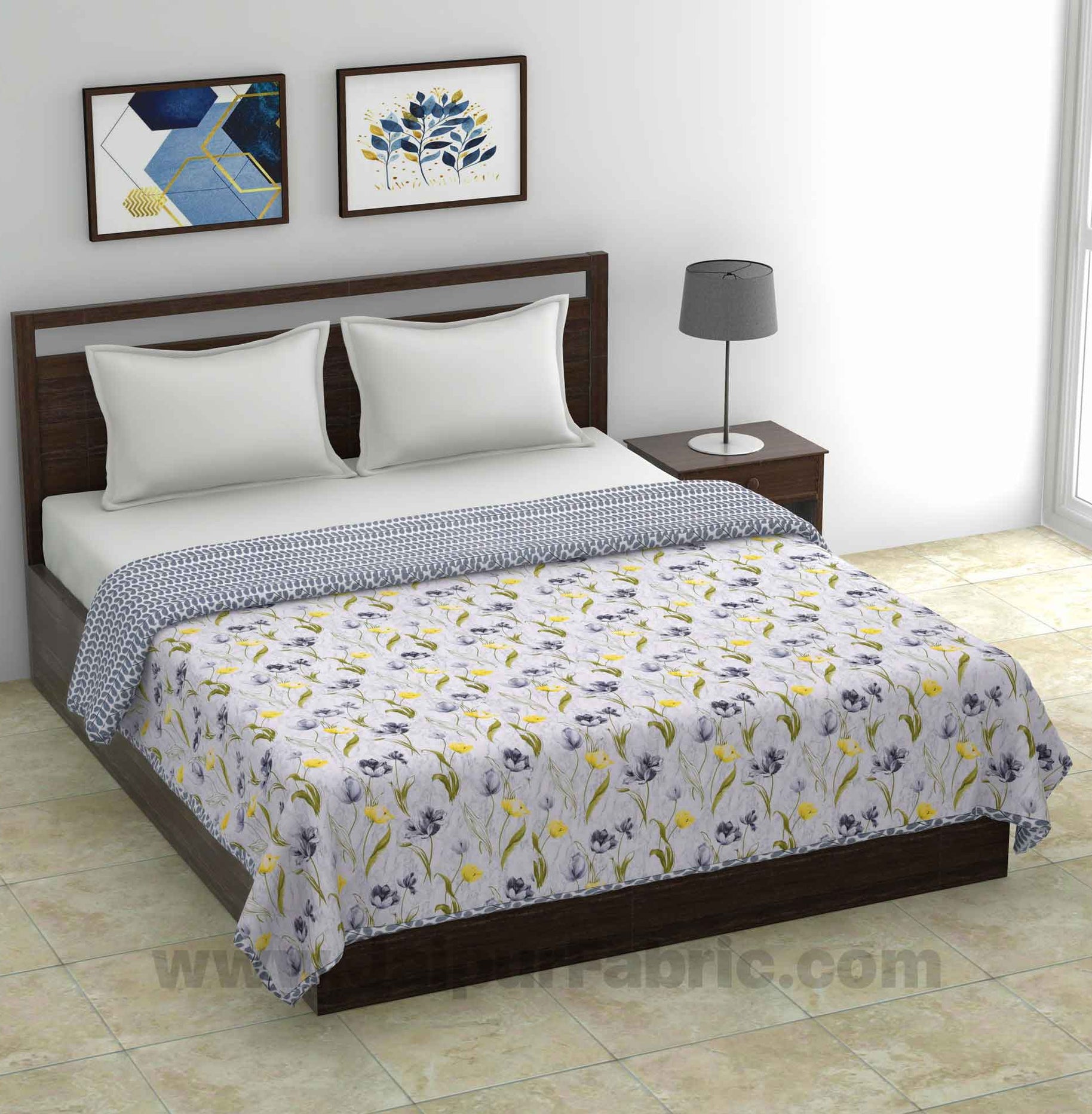 Lightweight Reversible Double Bed Dohar Grey Flower Skin Friendly Pure Cotton MulMul Blanket / AC Comforter / Summer Quilt