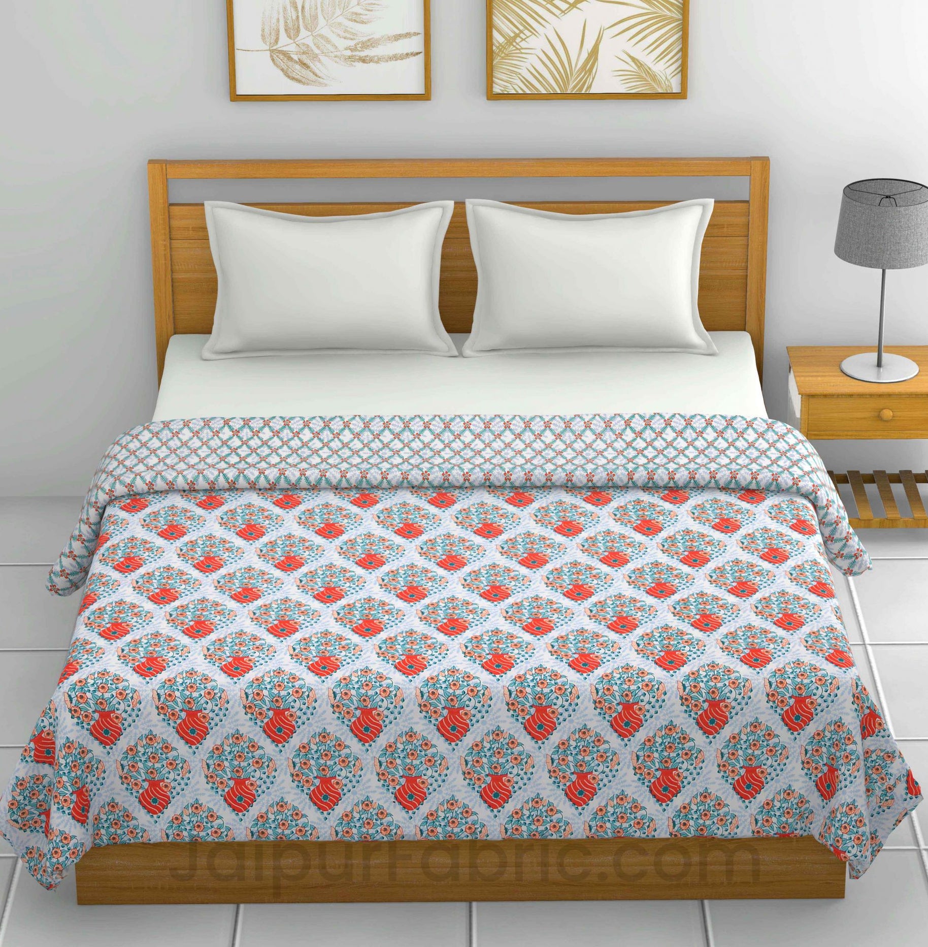 Red Blue Floral 150 GSM Reversible Double Bed Cotton AC Dohar