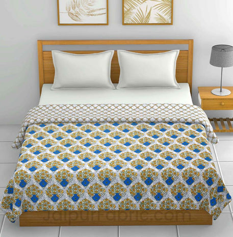 Green Blue Floral 150 GSM Reversible Double Bed Cotton AC Dohar