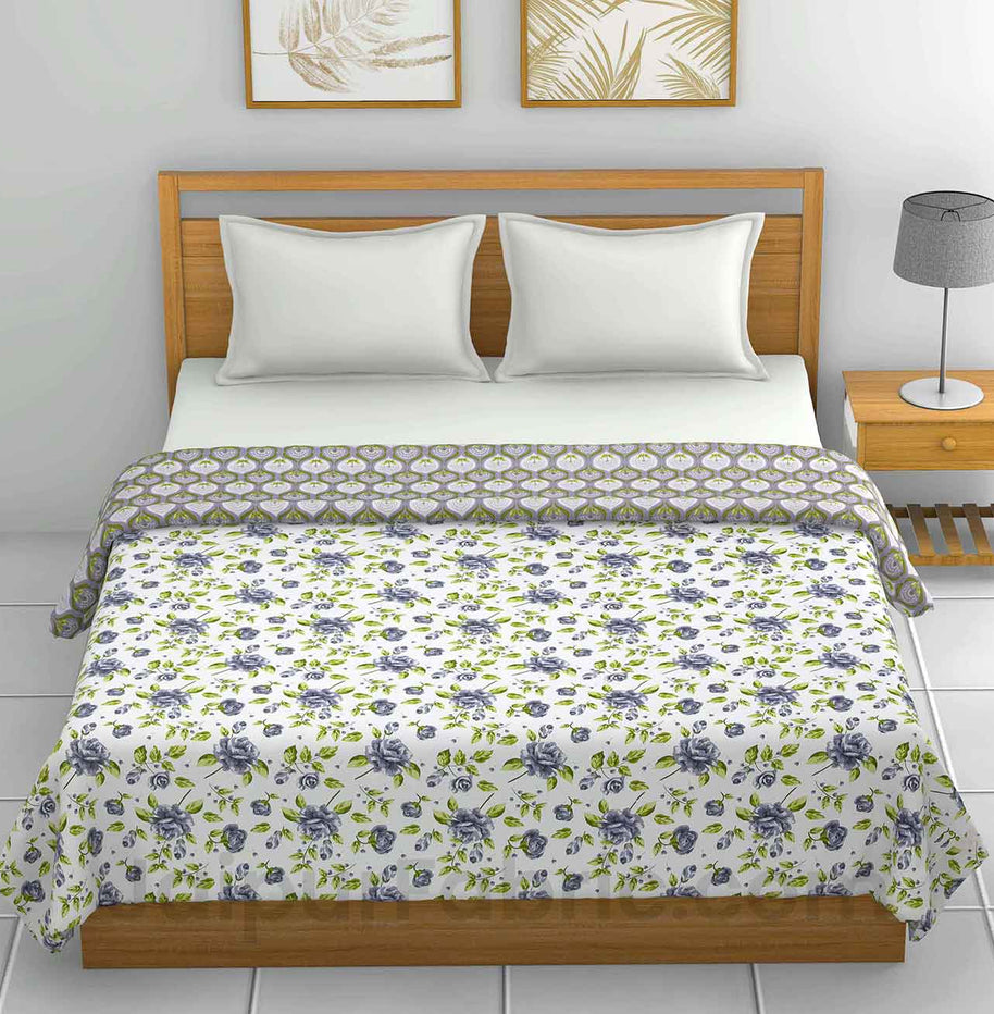 Grey Green Floral 150 GSM Reversible Double Bed Cotton AC Dohar