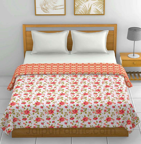 Peach Floral 150 GSM Reversible Double Bed Cotton AC Dohar