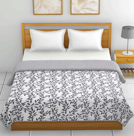 Grey Leaf Jaal Pure Cotton Double Bed Dohar