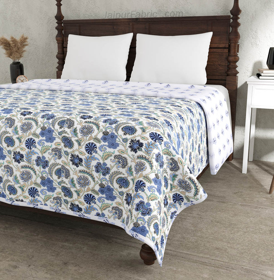 Blue Blossomy Pure Cotton Double Bed Dohar