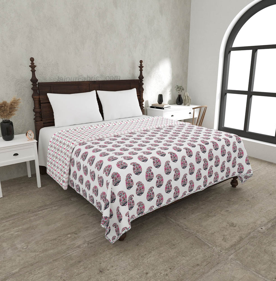 Pink Paisley Pure Cotton Double Bed Dohar