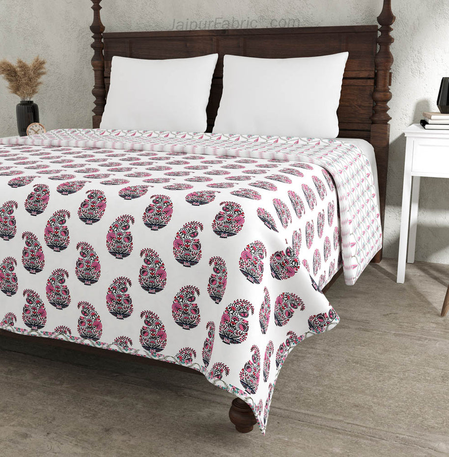 Pink Paisley Pure Cotton Double Bed Dohar