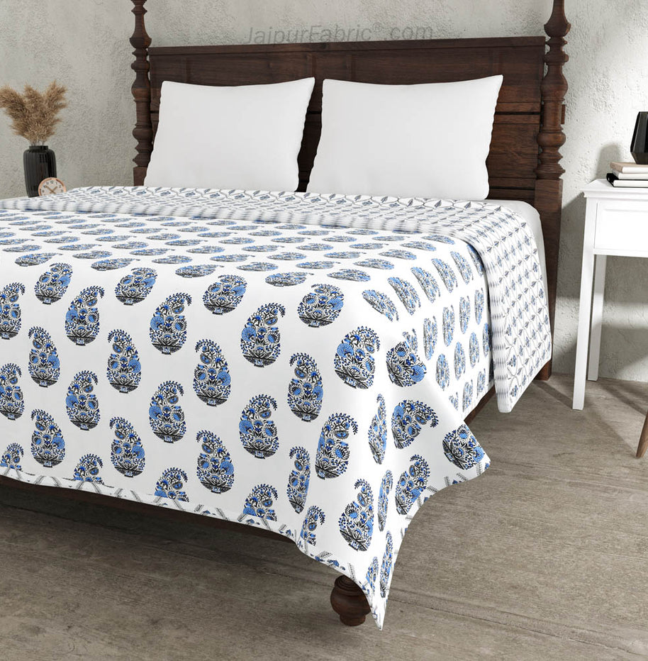 Blue Paisley Pure Cotton Double Bed Dohar