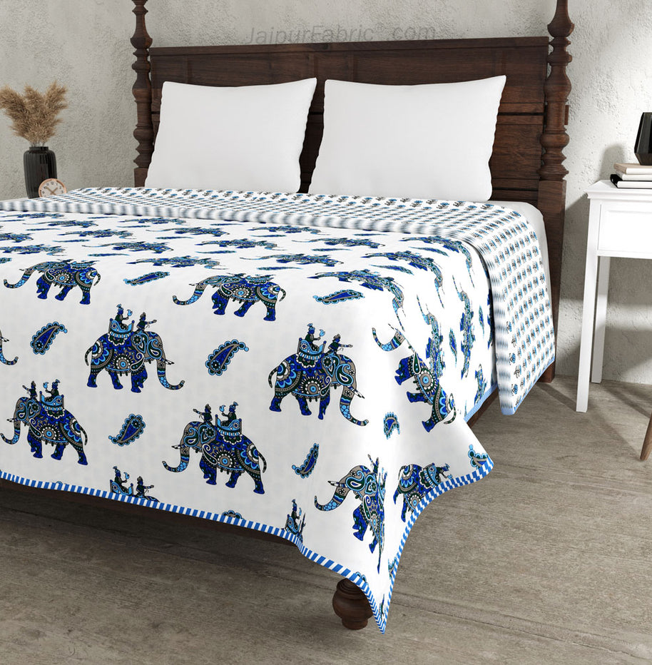 Shahi Sawari Cool Blue Pure Cotton Reversible Double Bed AC Quilt Dohar