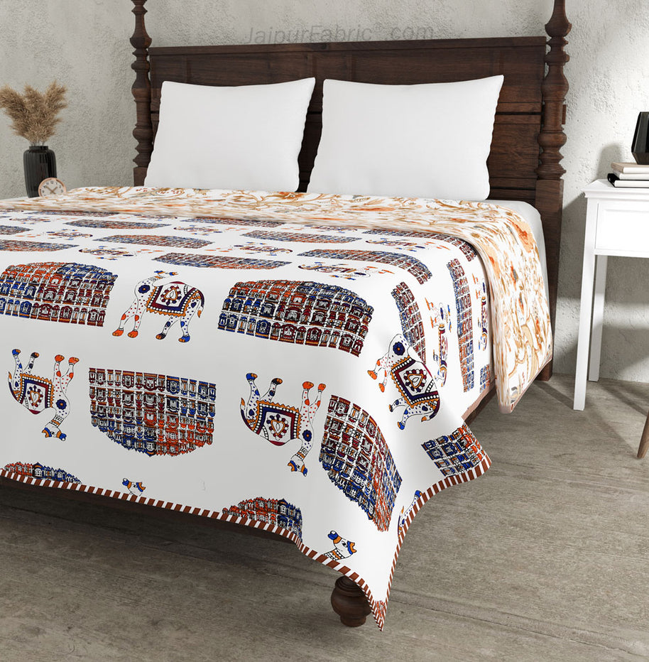 Hawa Mahal Orange Pure Cotton Reversible Double Bed AC Quilt Dohar