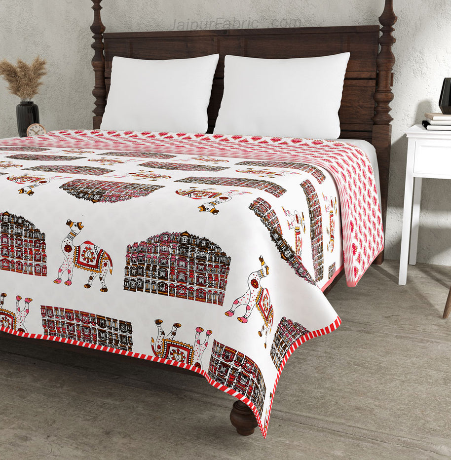 Hawa Mahal Pink Pure Cotton Reversible Double Bed AC Quilt Dohar