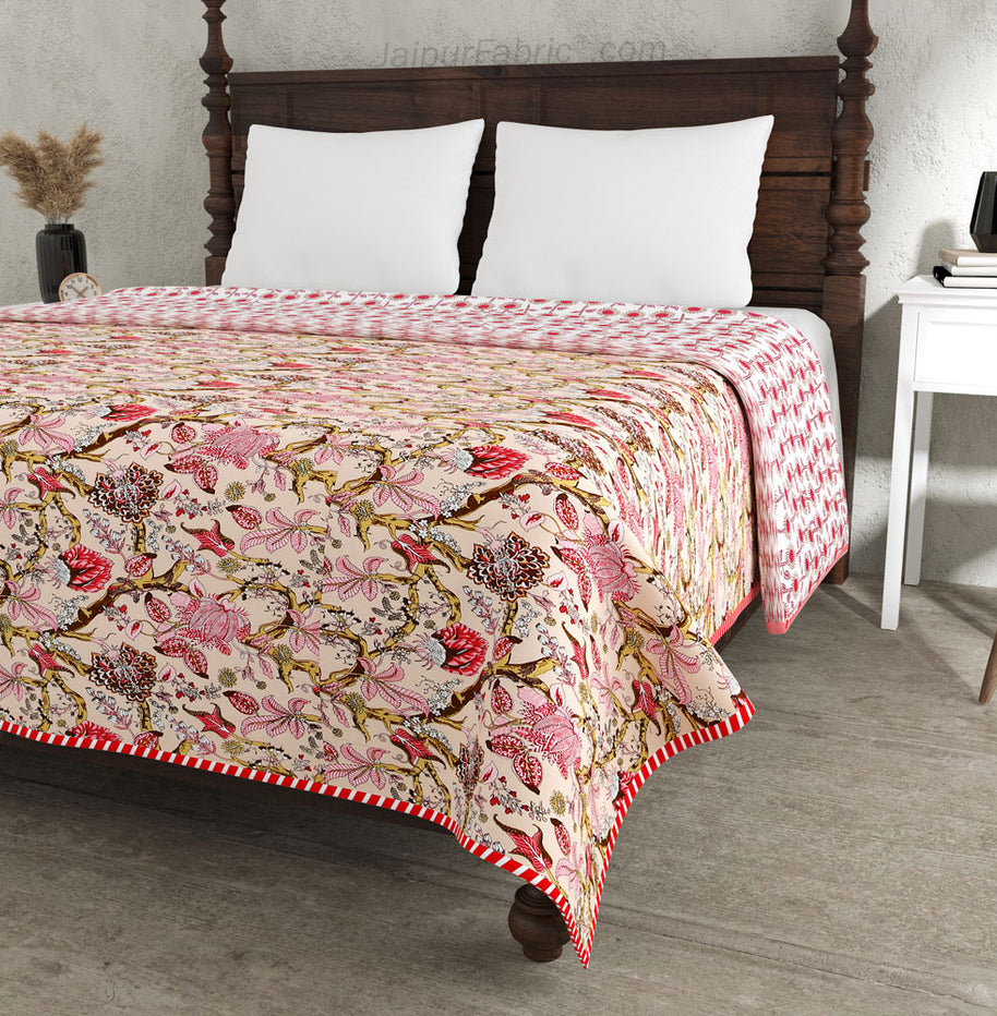 Anokhi Pink Pure Cotton Reversible Double Bed AC Quilt Dohar