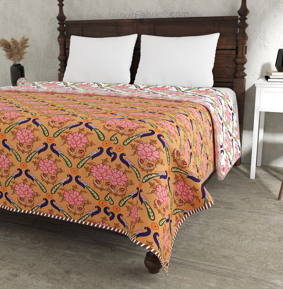 Peacock Garden Pure Cotton Reversible Double Bed AC Quilt Dohar