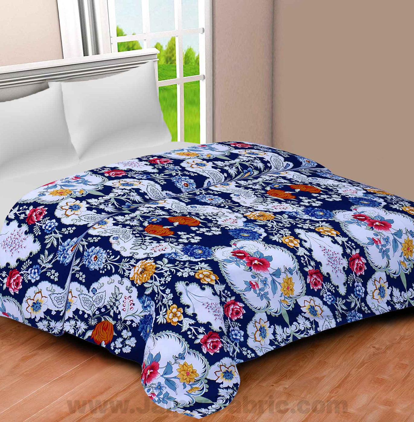 Cotton Navy Blue Decorative Reversible Double Blanket/Duvet/Quilt/AC Dohar