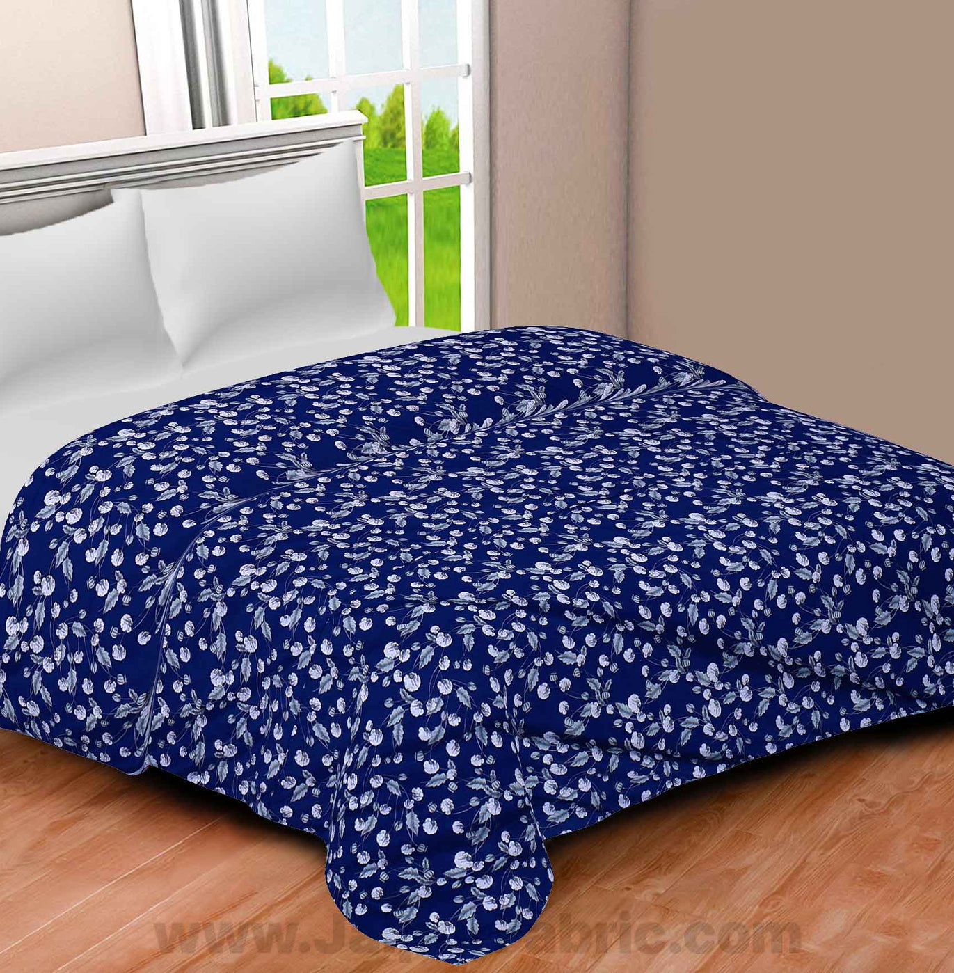 Cotton Navy Blue Classic Reversible Double Blanket/Duvet/Quilt/AC Dohar