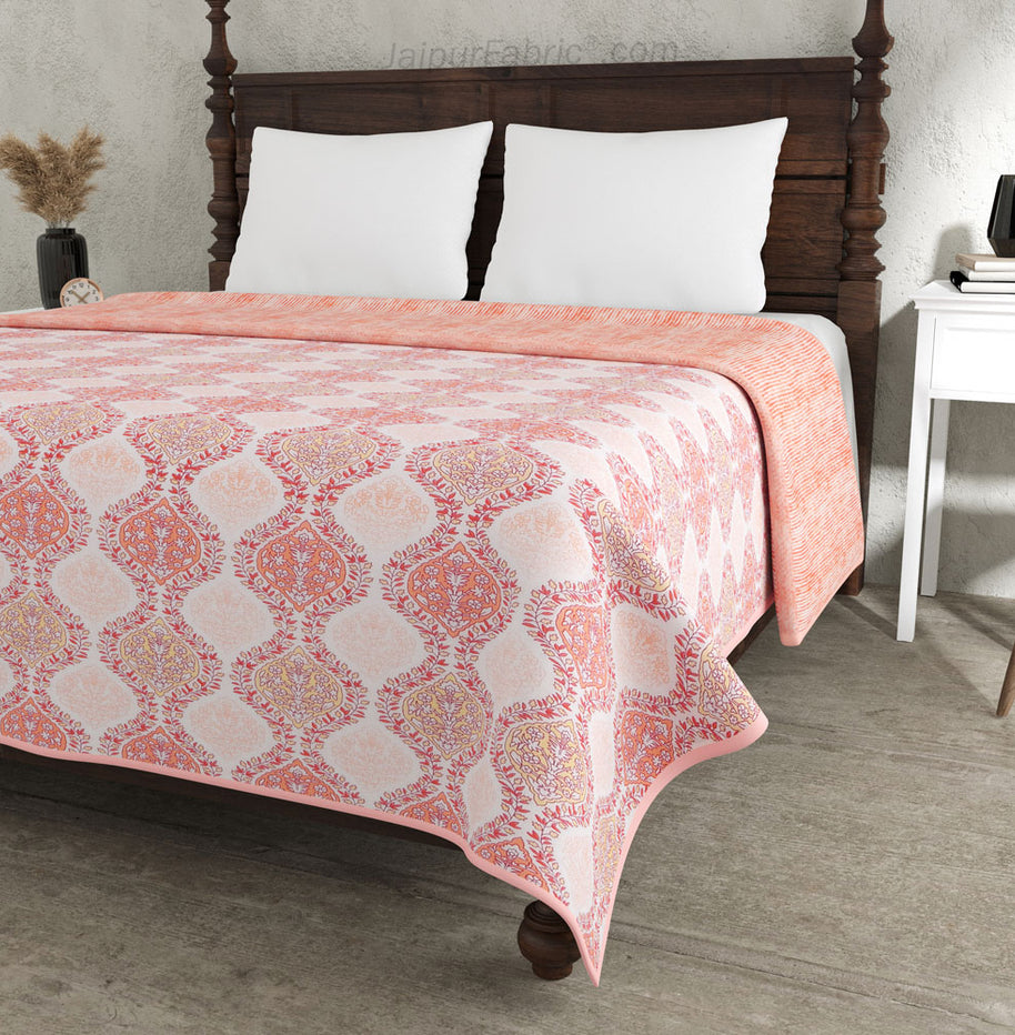 Wavy Ethnic Peachy Pink Double Bed Dohar Blanket