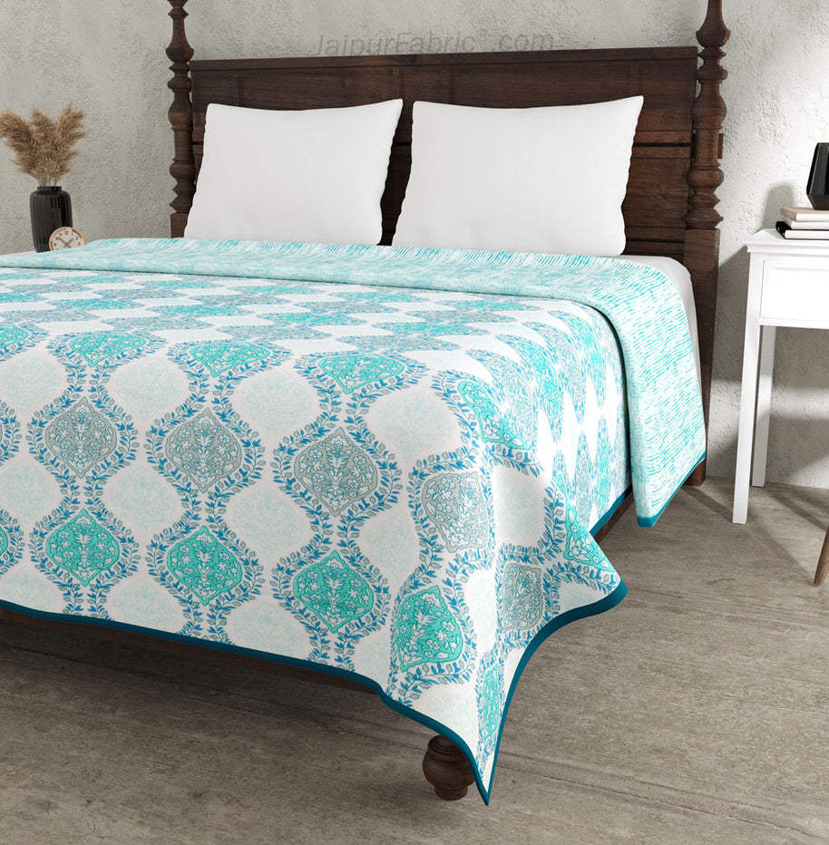 Wavy Ethnic Blueish Green Double Bed Dohar Blanket