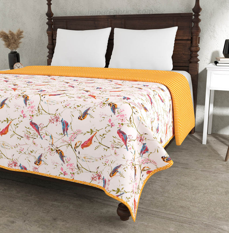 Parakeets Yellow Double Bed Dohar Blanket