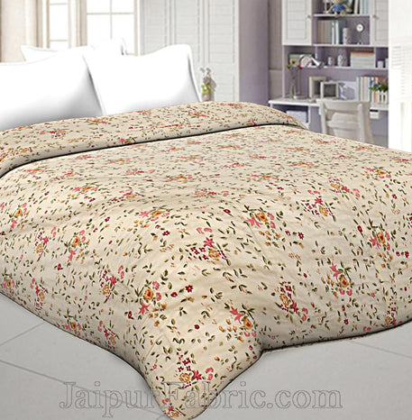 Muslin Cotton Double bed Reversible mulmul cream Dohar in seamless floral print