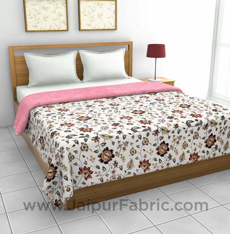 Pure Cotton Pink Floral Pattern Reversible Double Bed Dohar