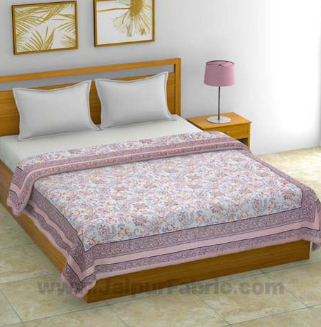 Mulmul Pure Cotton Paisley Floral Ethnic Pink Border Jaipuri Double Bed Dohar