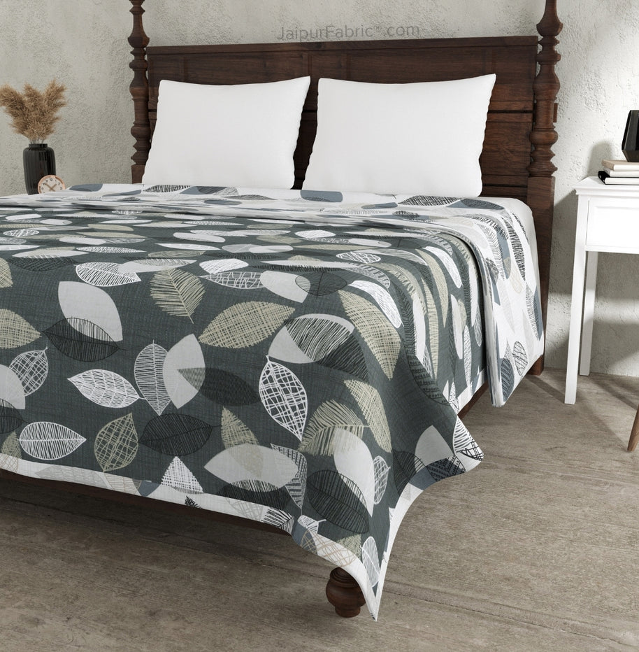 Autumn Fall Grey Cotton Reversible Double Bed Dohar