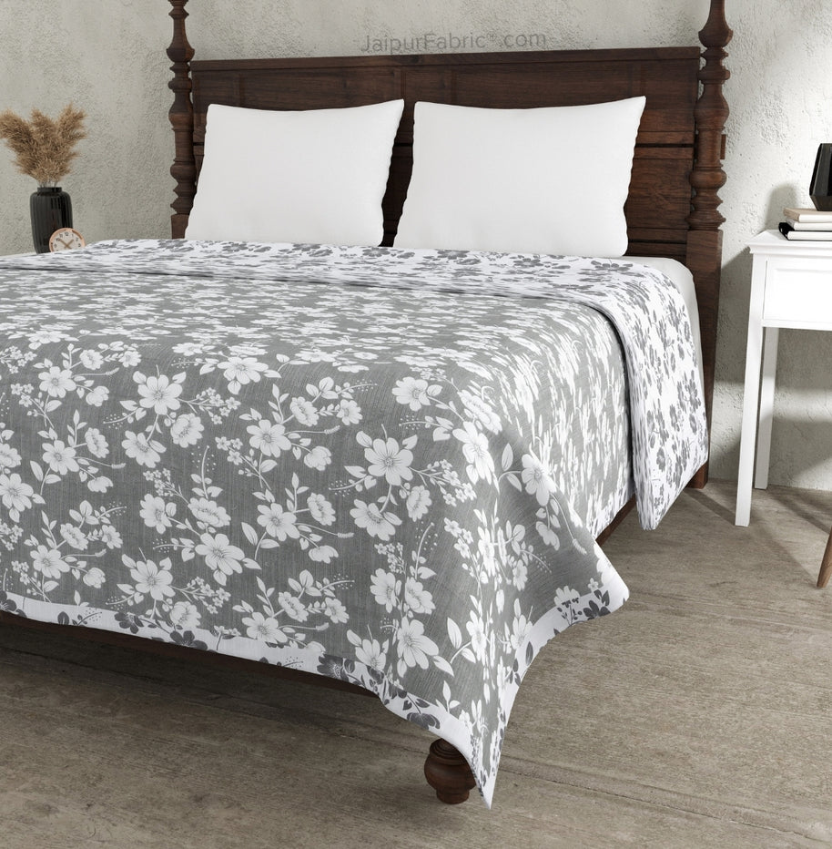 Summer Revival Grey Cotton Reversible Double Bed Dohar