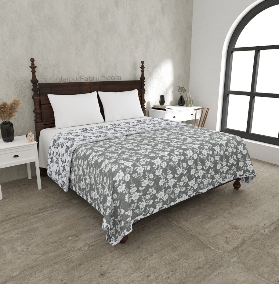 Summer Revival Grey Cotton Reversible Double Bed Dohar