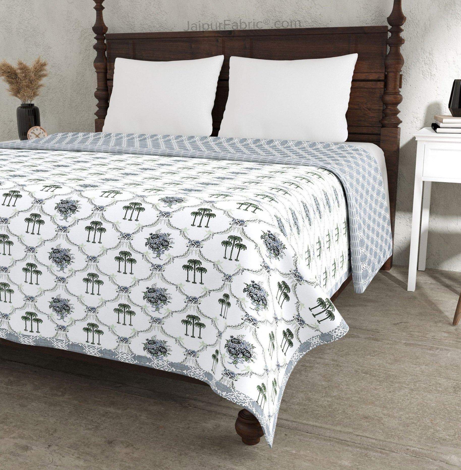 Misty Marble Grey & White Cotton Reversible Double Bed Dohar