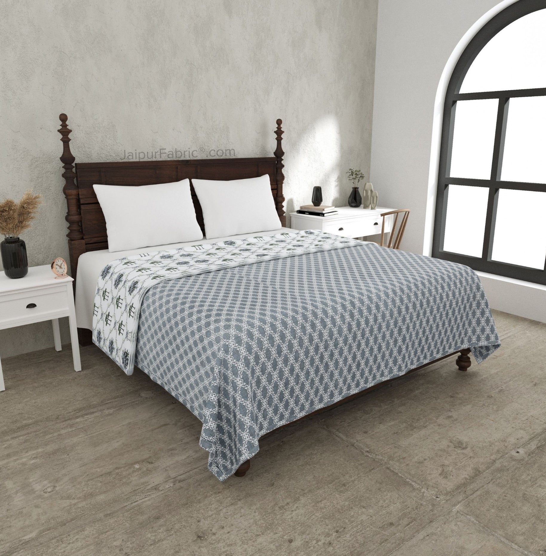 Misty Marble Grey & White Cotton Reversible Double Bed Dohar