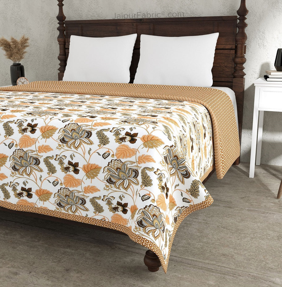 Golden Meadows Mustard & White Cotton Reversible Double Bed Dohar