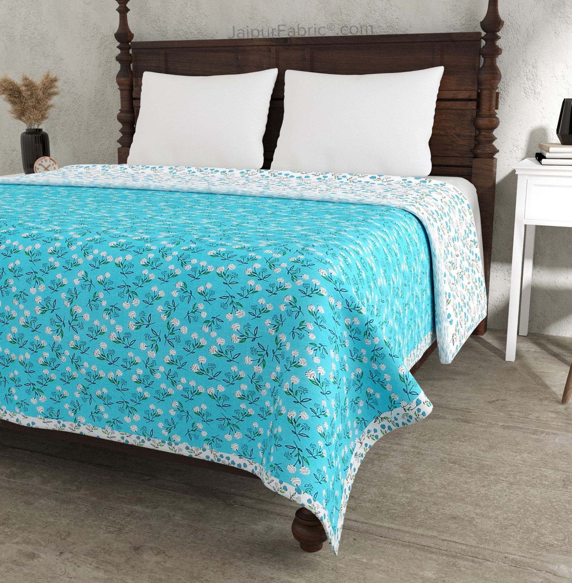 Marine Melody Sea Blue and White Cotton Reversible Double Bed Dohar