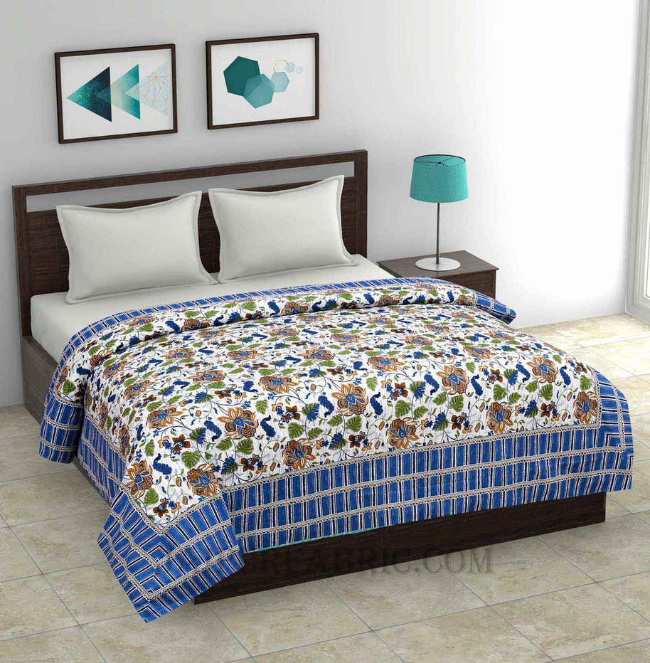 AC Room Aquatic Blue Lily  Pattern 210 GSM Pure Cotton Summer Blanket