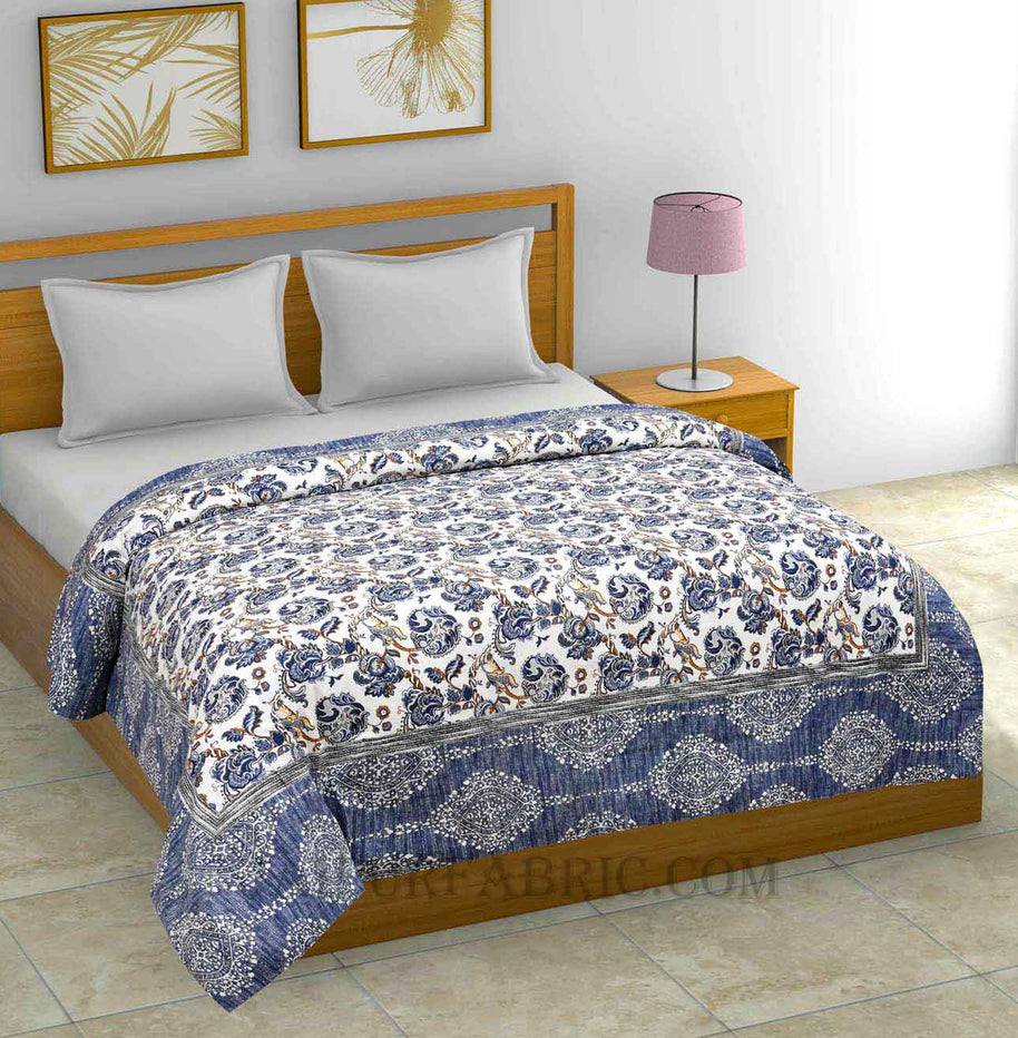 AC Room Blue Vector Floral Seamless Pattern 210 GSM Pure Cotton Summer Blanket