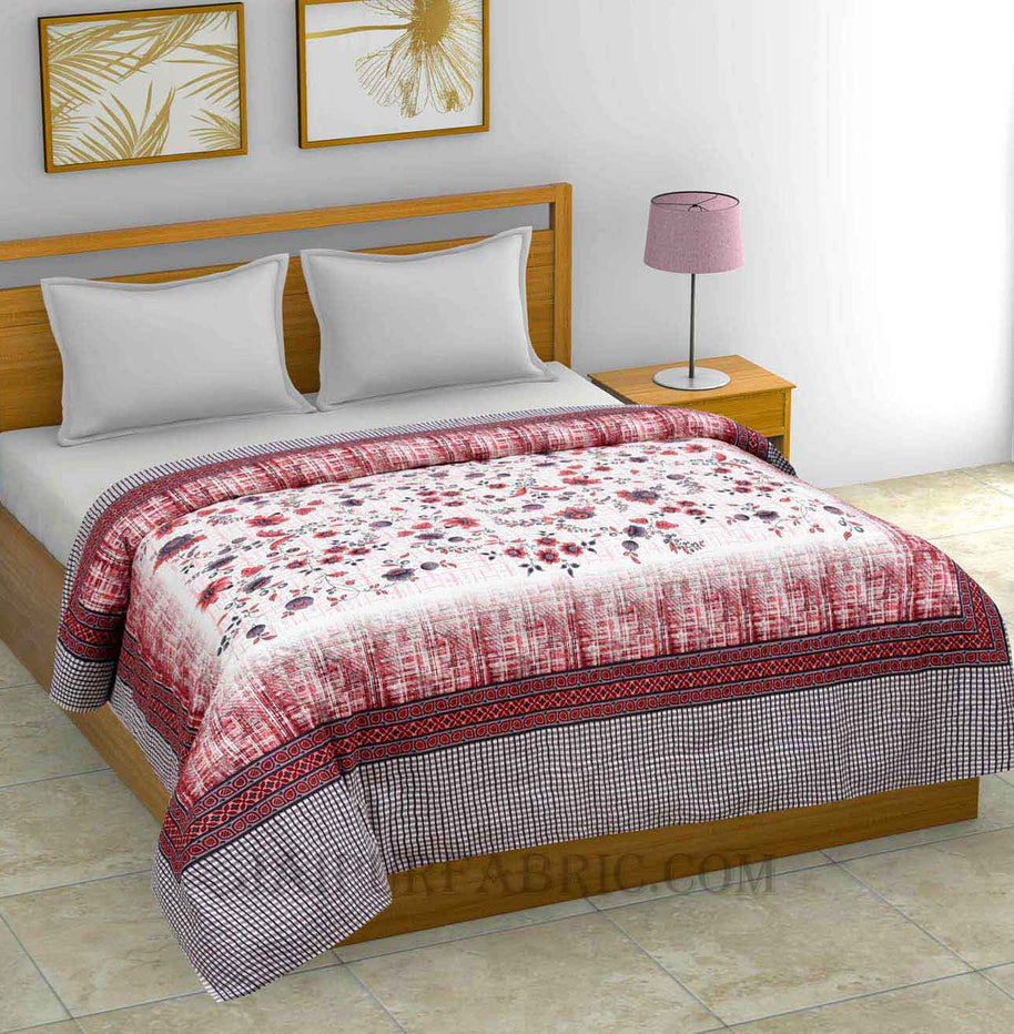 AC Room Dohar Damask Red Rose 210 GSM Pure Cotton Summer Blanket