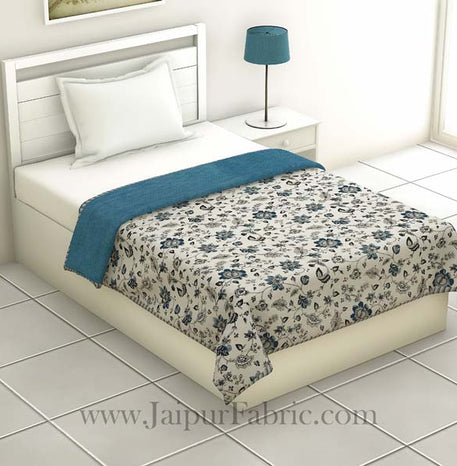 Pure Cotton Blue Floral Pattern Reversible Single Bed Dohar