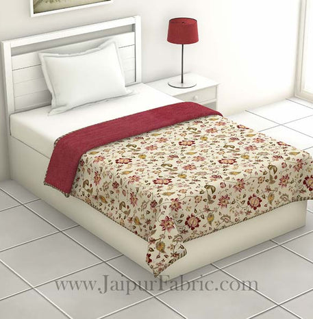 Pure Cotton Red Floral Pattern Reversible Single Bed Dohar