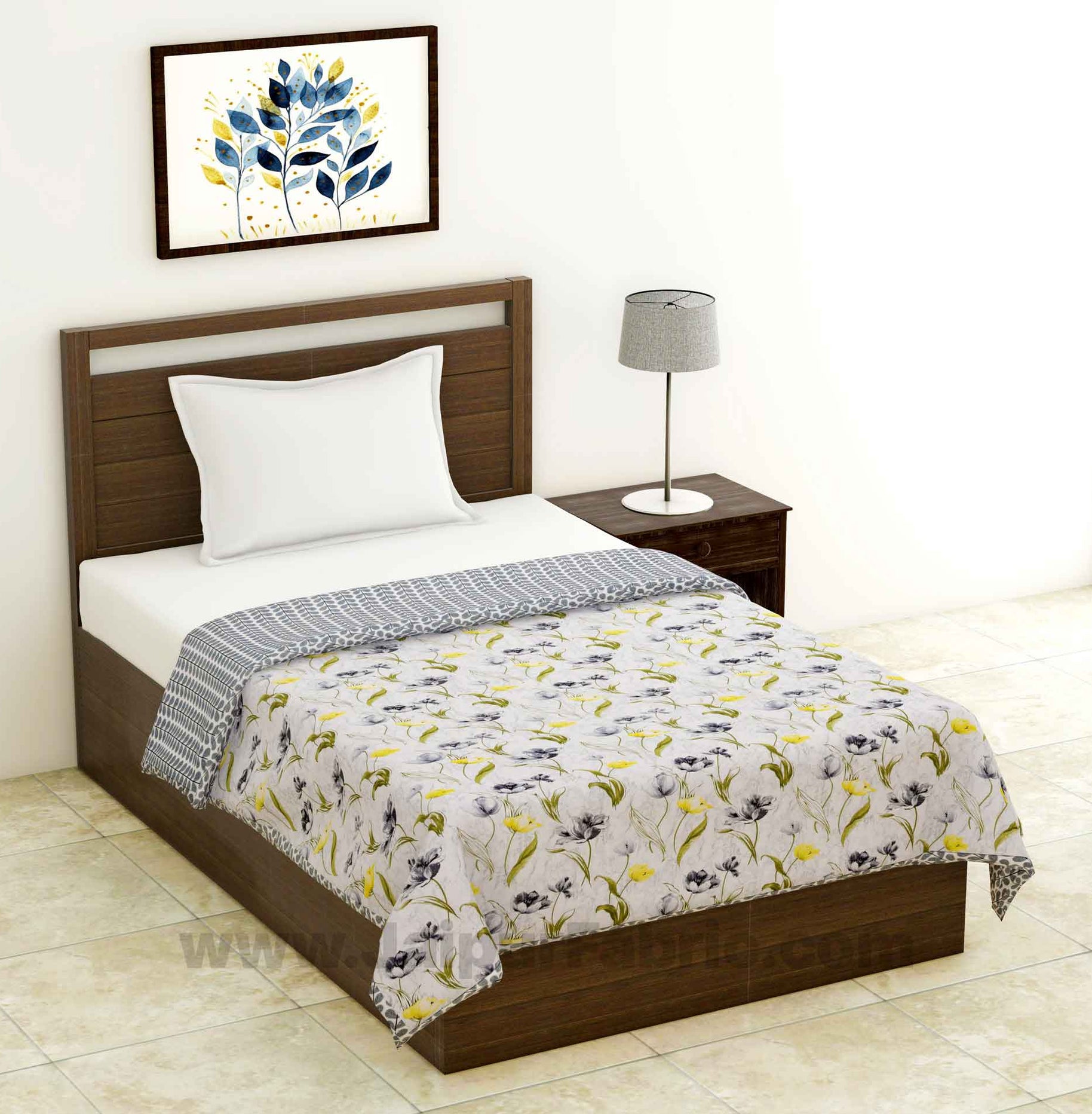 Lightweight Reversible Single Bed Dohar Grey Flower Skin Friendly Pure Cotton MulMul Blanket / AC Comforter / Summer Quilt