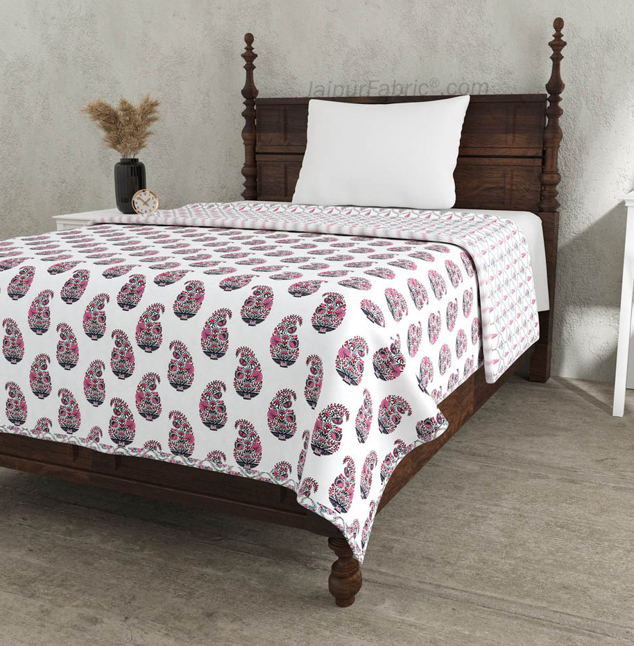 Pink Paisley Pure Cotton Single Bed Dohar