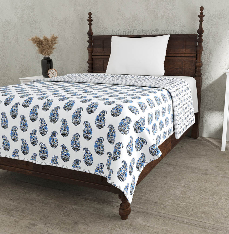 Blue Paisley Pure Cotton Single Bed Dohar