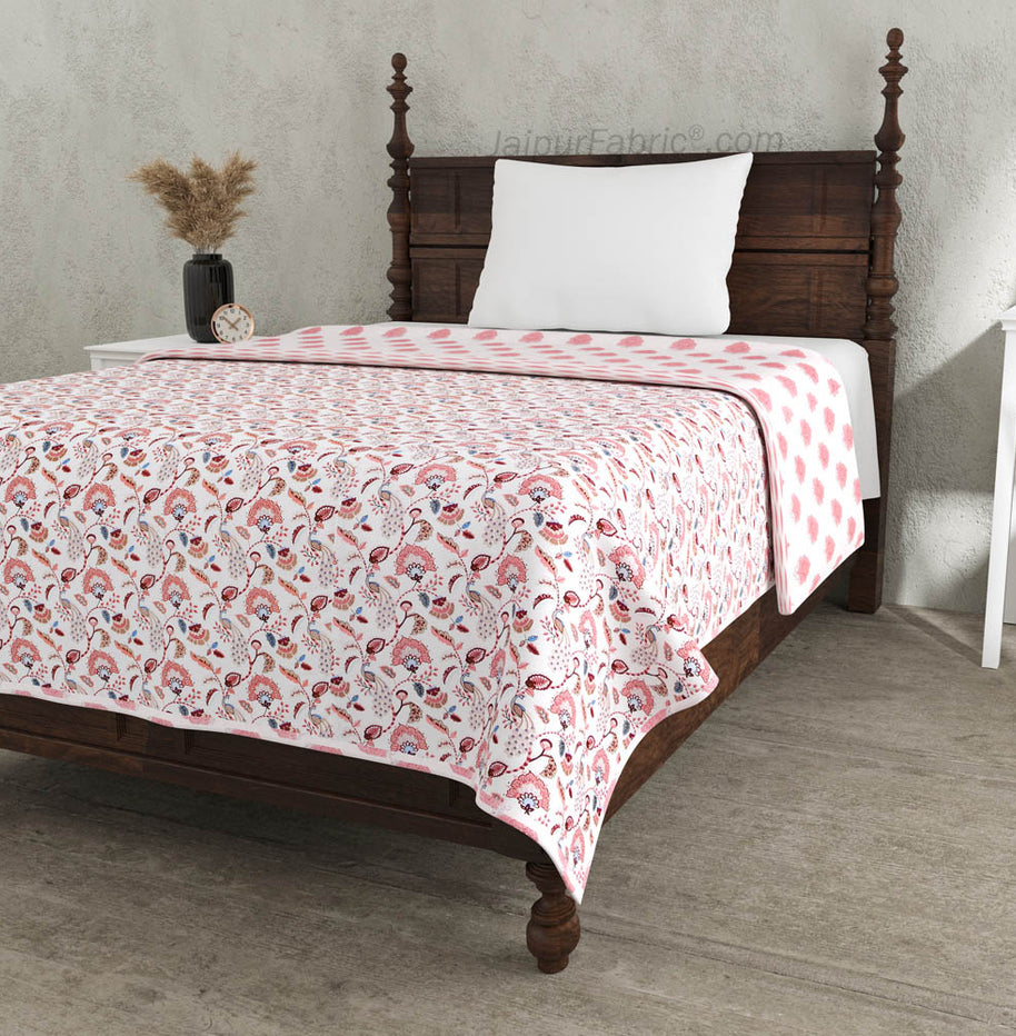 Peach Motifs Pure Cotton Single Bed Dohar