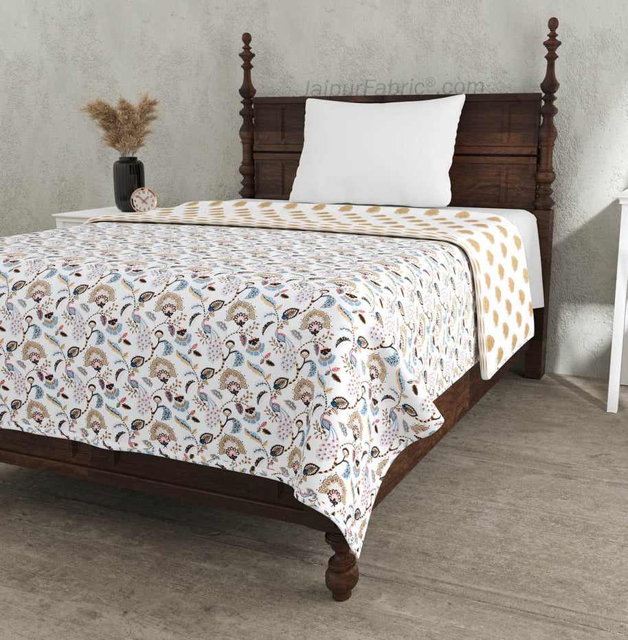 Blue Motifs Pure Cotton Single Bed Dohar