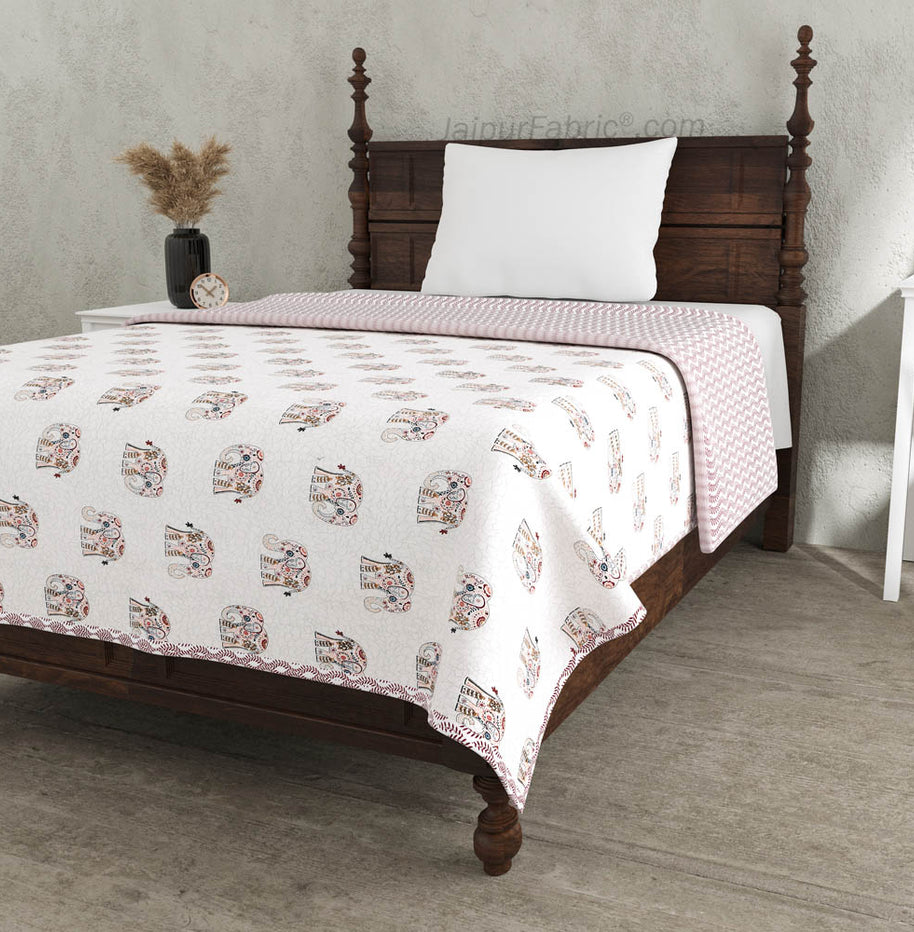 Pink Elephant Pure Cotton Single Bed Dohar