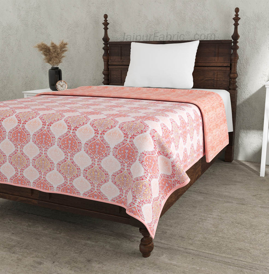 Wavy Ethnic Peachy Pink Single Bed Dohar Blanket