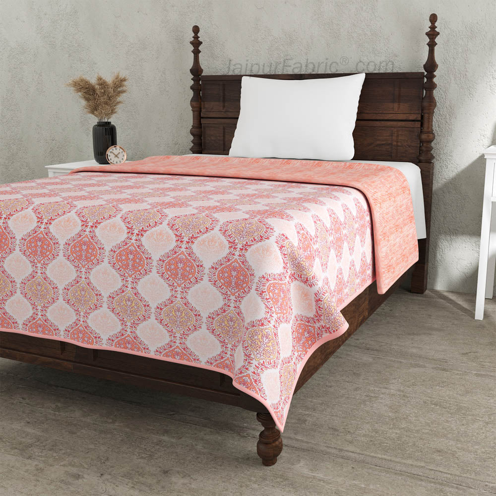 Wavy Ethnic Peachy Pink Single Bed Dohar Blanket