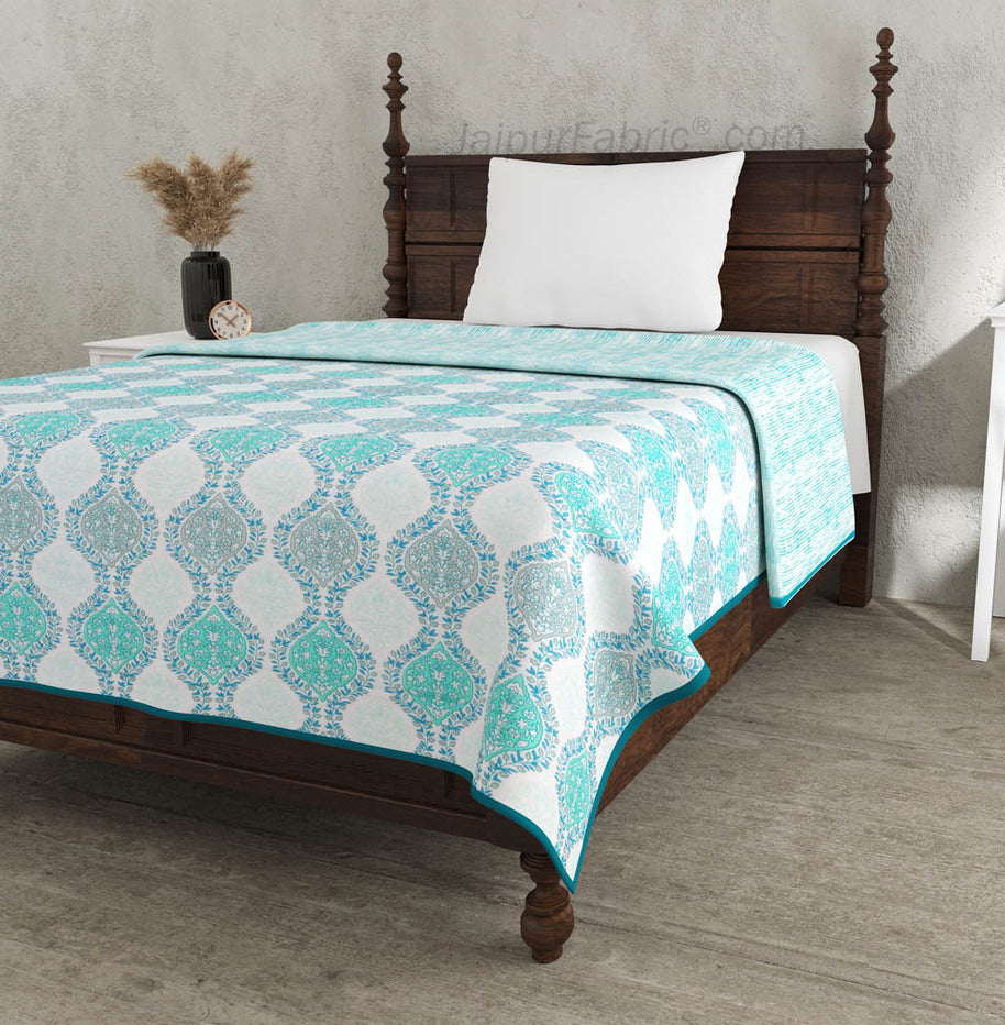 Wavy Ethnic Blueish Green Single Bed Dohar Blanket