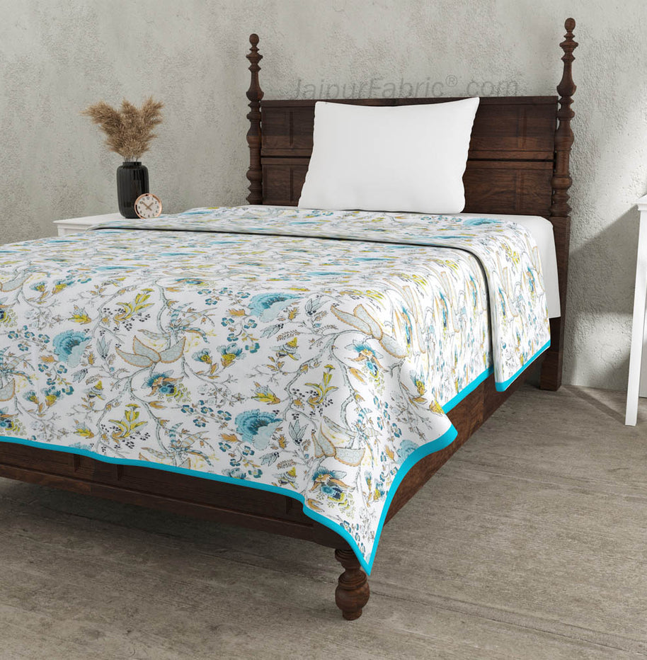 Floral Garden Blueish Single Bed Dohar Blanket