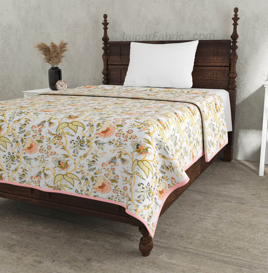 Floral Garden Yellowish Single Bed Dohar Blanket