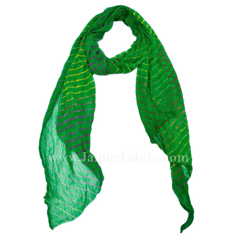 Lehariya Chiffon Green Jaipuri Rajasthani Bandhni Bandhej Dupatta Chunni