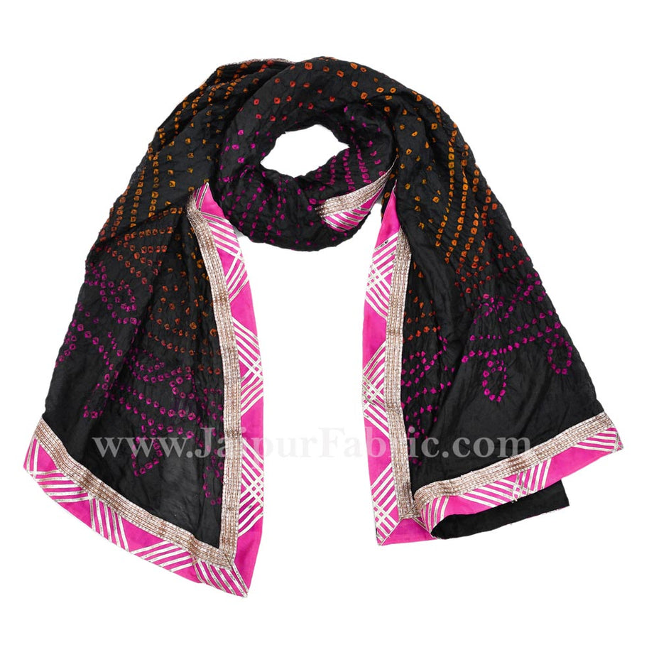 Magji Border Black Multi Art silk Jaipuri Rajasthani Bandhni Bandhej Multi-Colored Heavy Dupatta Chunni